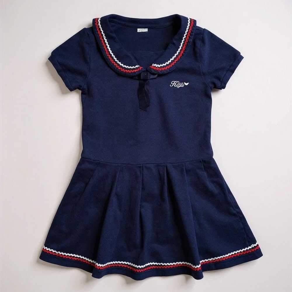 Sailor Dress Girl 5-7 years/120cm Navy Cotton Peter Pan Collar Pleated School
